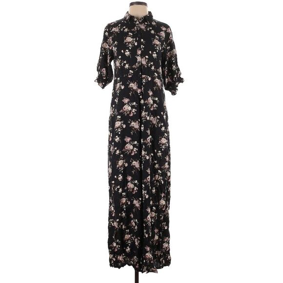 Natural Life Black Floral Collared Wide leg Jumpsuit Black Floral with pockets - Picture 2 of 11